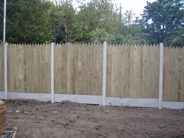 Pointed Top Closed Picket on Concrete Posts and with Gravel Boards